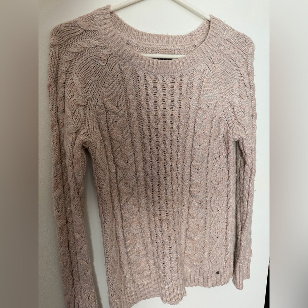 American Eagle Outfitters Cable Knit Shine Sweater - Pink and Gold shimmer